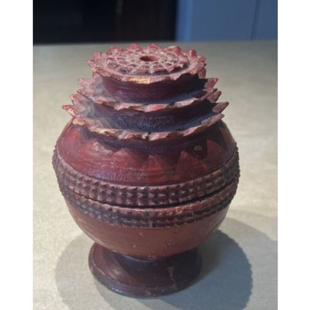 Antique Wooden Lacquer Spice Offering Box Very Fine Collector's Piece Carved